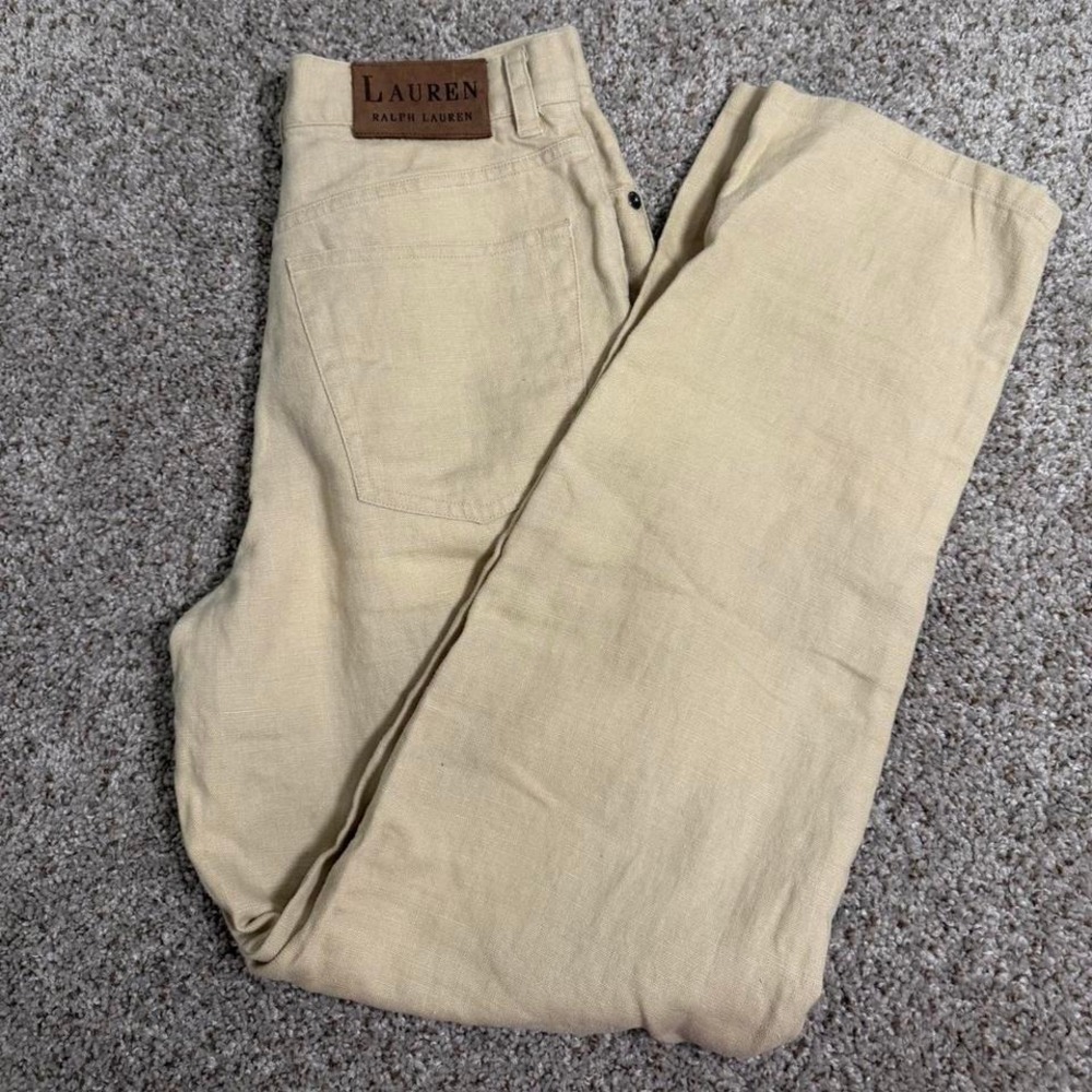 Lauren Ralph Lauren 2P 100% Linen Beige Straight Leg Pants